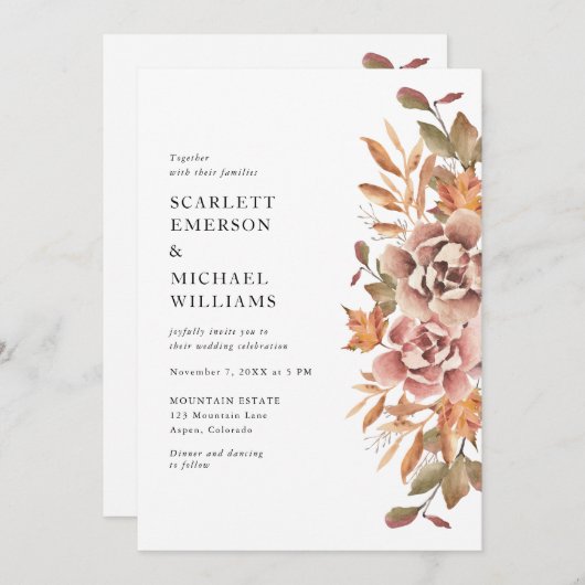 Modern Boho Herfst Floral Wedding Kaart (Voorkant / Achterkant)