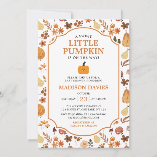 Modern Boho Herfst/Herfst Pompoen Baby shower Invi Kaart (Voorkant)