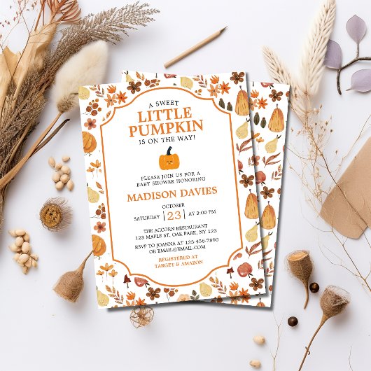 Modern Boho Herfst/Herfst Pompoen Baby shower Invi Kaart