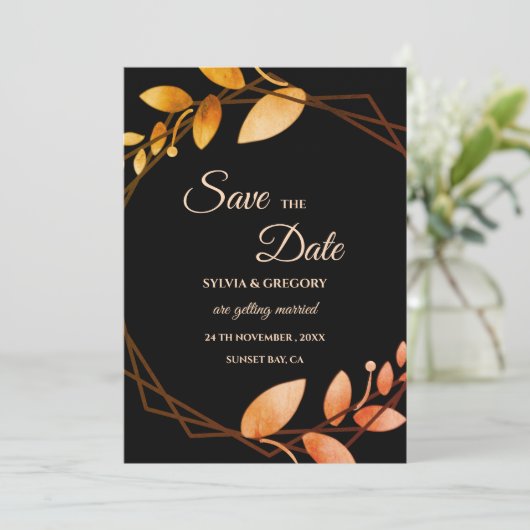 Modern Boho Herfst romance Dark thema Save The Date (Staand voorkant)