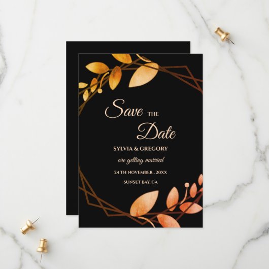 Modern Boho Herfst romance Dark thema Save The Date (Voorkant / Achterkant in situ)