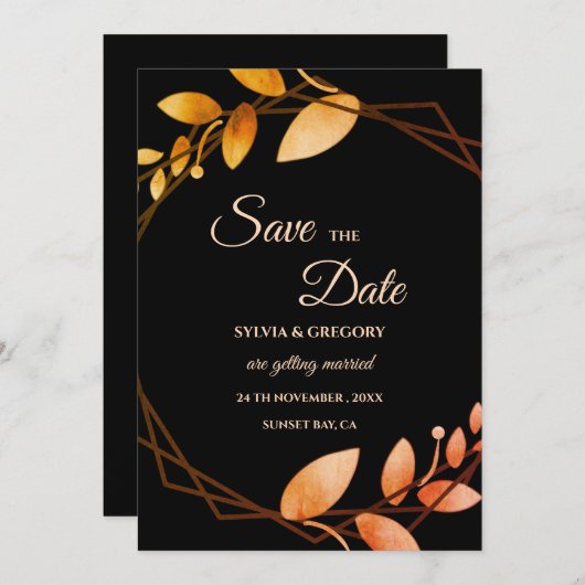 Modern Boho Herfst romance Dark thema Save The Date (Voorkant / Achterkant)
