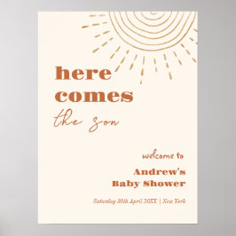 Modern Boho hier komt de zoon Baby shower welkom Poster