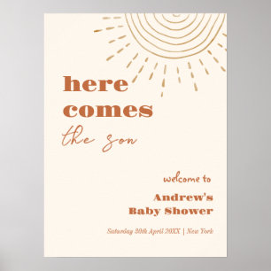 Modern Boho hier komt de zoon Baby shower welkom Poster