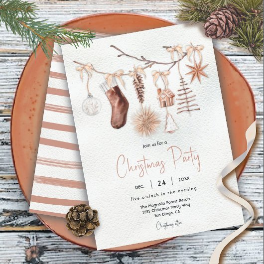 Modern Boho Holiday Kerstparty Branch Kaart