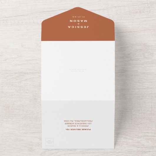 Modern Boho Jewel Earth Tone Wedding Invite RSVP All In One Uitnodiging (Buitenkant)