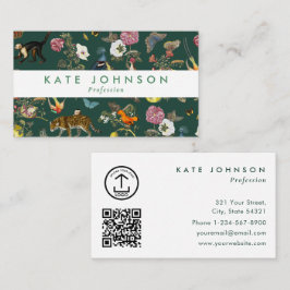 Modern Boho Jungle Animals Floral Green Colorful  Visitekaartje