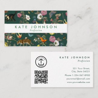 Modern Boho Jungle Animals Floral Green Colorful Visitekaartje