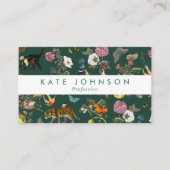 Modern Boho Jungle Animals Floral Green Colorful  Visitekaartje (Voorkant)