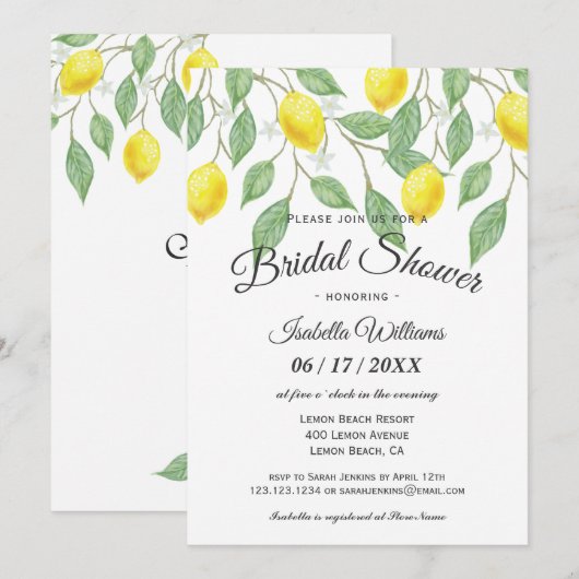 Modern Boho Lemon Summer Bridal Shower Kaart (Voorkant / Achterkant)