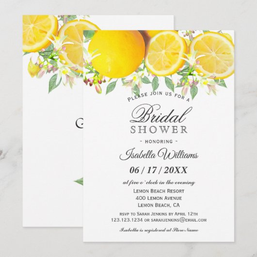 Modern Boho Lemon Summer Bridal Shower Kaart (Voorkant / Achterkant)