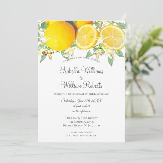 Modern Boho Lemon Summer Wedding Kaart (Staand voorkant)
