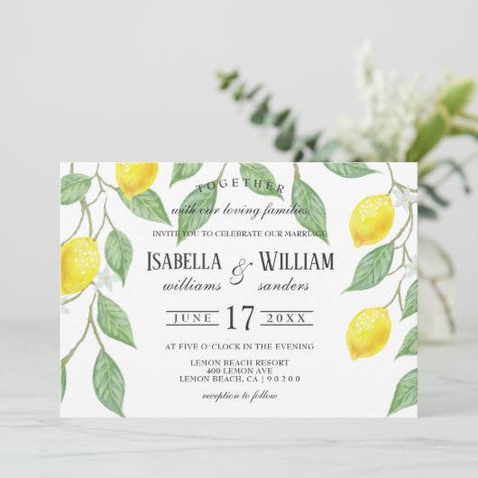 Modern Boho Lemon Summer Wedding Kaart (Staand voorkant)