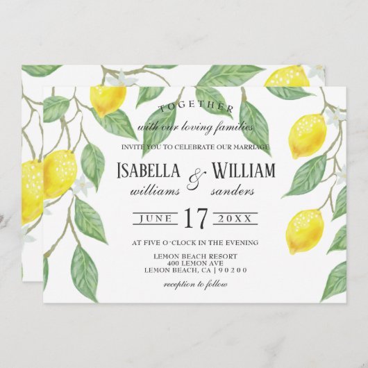 Modern Boho Lemon Summer Wedding Kaart (Voorkant / Achterkant)