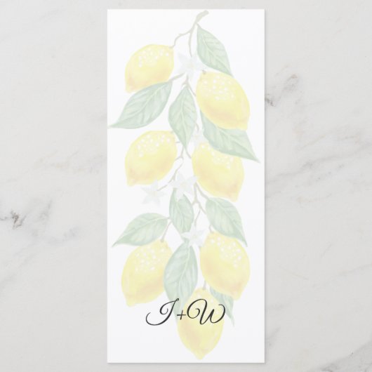 Modern Boho Lemon Summer Wedding Menu Kaart (Achterkant)