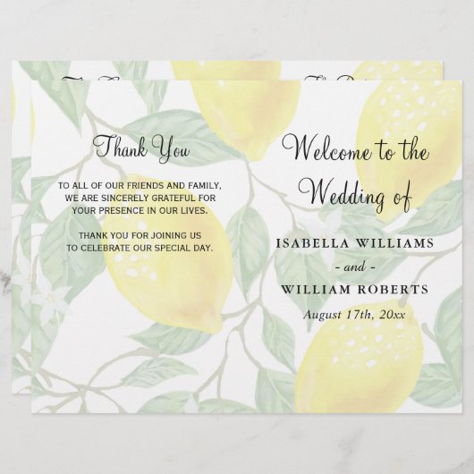 Modern Boho Lemon Summer Wedding Programme (Voorkant / Achterkant)