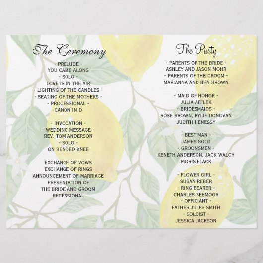 Modern Boho Lemon Summer Wedding Programme (Achterkant)