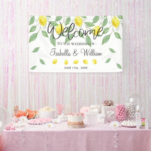 Modern Boho Lemon Summer Wedding Welkom Spandoek (Feest)