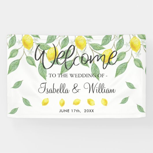 Modern Boho Lemon Summer Wedding Welkom Spandoek (Horizontaal)