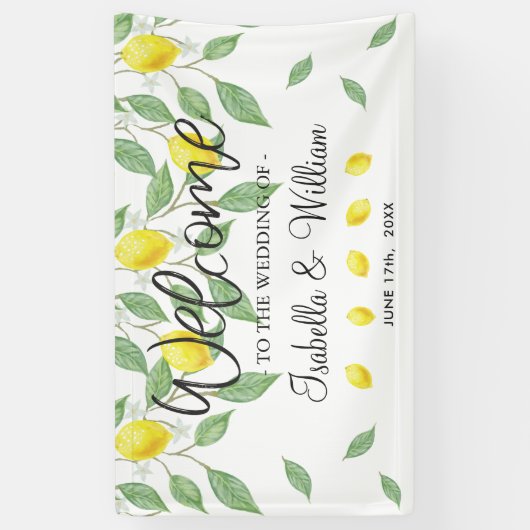 Modern Boho Lemon Summer Wedding Welkom Spandoek (Verticaal)