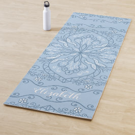 Modern Boho Light Blue Mandala Elegant Monogram Yogamat