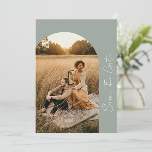 Modern Boho Lijst Sage Wedding Foto Save The Date (Staand voorkant)