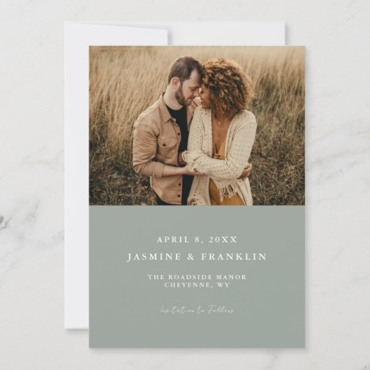 Modern Boho Lijst Sage Wedding Foto Save The Date (Achterkant)