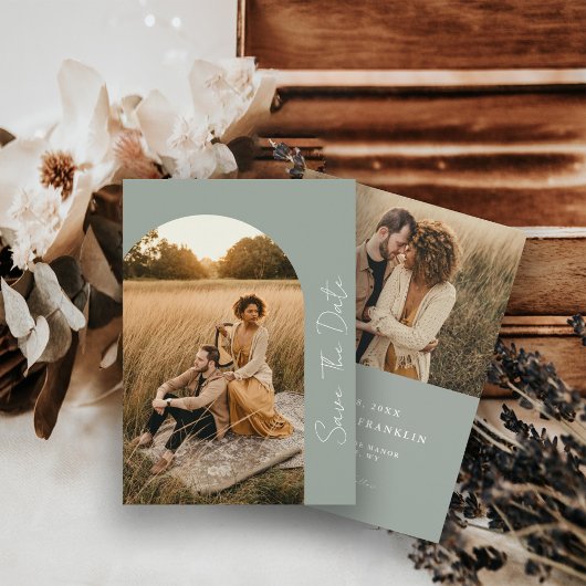 Modern Boho Lijst Sage Wedding Foto Save The Date