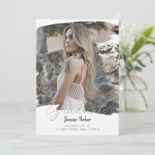 Modern Boho Lijst Voeg je foto-Afstuderen toe Aankondiging (Staand voorkant)