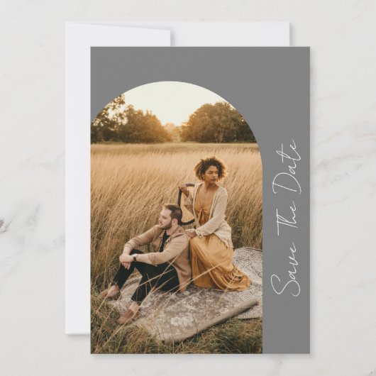 Modern Boho Lijst Wedding Gray Foto Save The Date (Voorkant)
