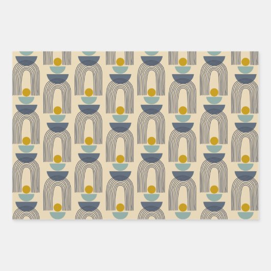 Modern Boho maakt wapenpatroon in blauw Inpakpapier Vel (Voorkant 3)