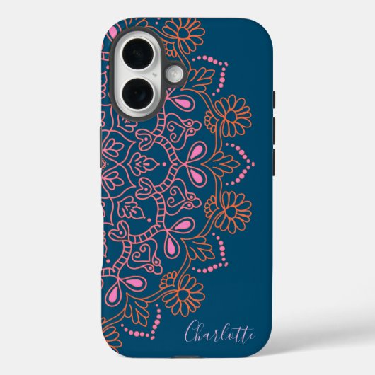 Modern Boho Mandala Medallion Blauwgroen scriptnaa Case-Mate iPhone Case (Achterkant)