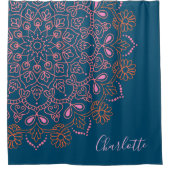 Modern Boho Mandala Medallion Blauwgroen scriptnaa Douchegordijn (Voorkant)