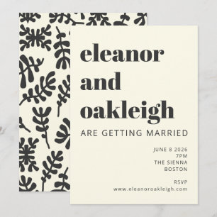Modern Boho Matisse Botanical Black White Wedding Kaart