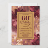 Modern Boho Merlot Blush Floral Look 60th Birthday Kaart (Voorkant)