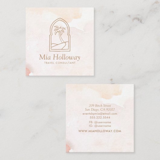 Modern Boho Minimal Palm Tree Vierkante Visitekaartje (Voorkant / Achterkant)