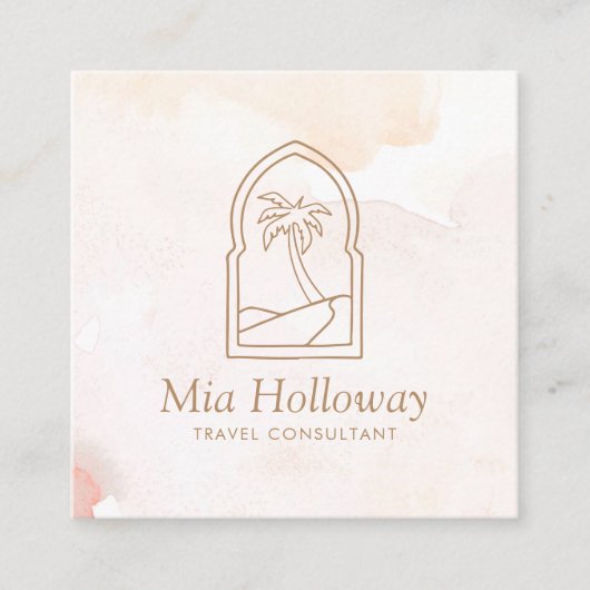 Modern Boho Minimal Palm Tree Vierkante Visitekaartje (Voorkant)