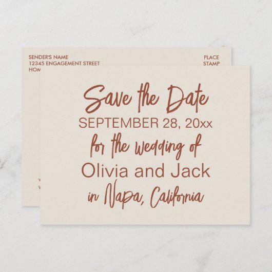 Modern Boho Minimalist bewaart de datum Briefkaart (Voorkant / Achterkant)