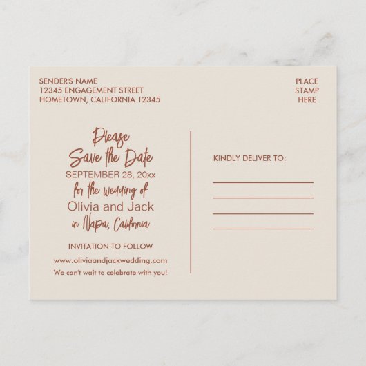 Modern Boho Minimalist bewaart de datum Briefkaart (Achterkant)