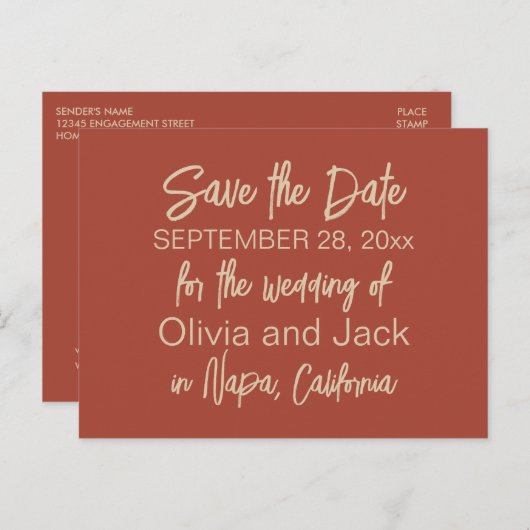 Modern Boho Minimalist Burnt Save the Date Briefkaart (Voorkant / Achterkant)
