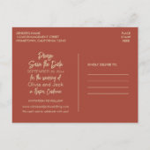 Modern Boho Minimalist Burnt Save the Date Briefkaart (Achterkant)