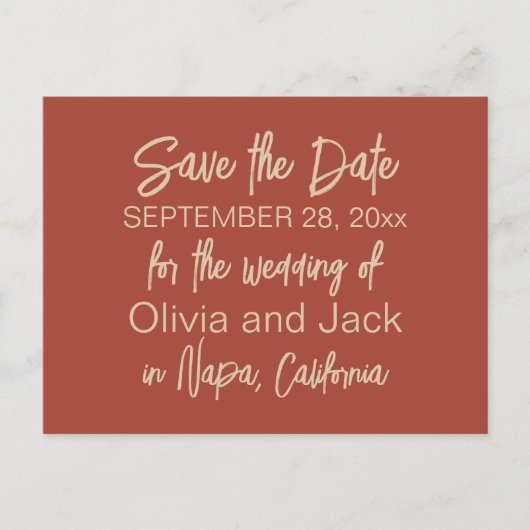 Modern Boho Minimalist Burnt Save the Date Briefkaart (Voorkant)