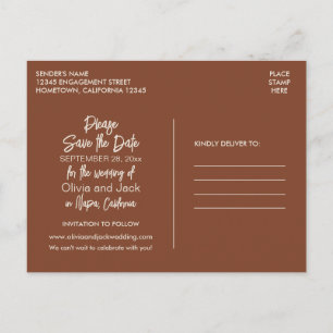 Modern Boho minimalist Russet Brown Save the Date Briefkaart