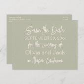 Modern Boho Minimalist Sage Green Save the Date Briefkaart (Voorkant / Achterkant)