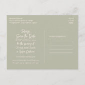 Modern Boho Minimalist Sage Green Save the Date Briefkaart (Achterkant)