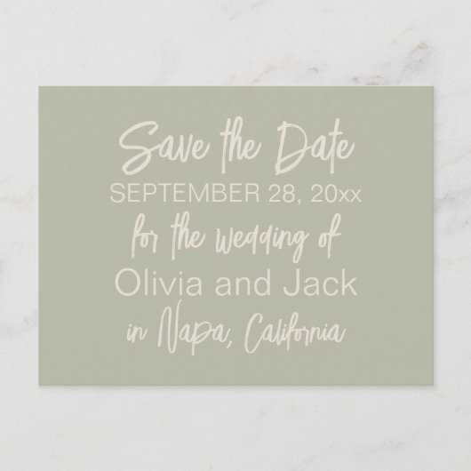 Modern Boho Minimalist Sage Green Save the Date Briefkaart (Voorkant)
