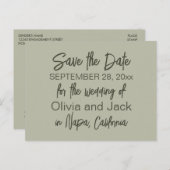 Modern Boho Minimalist Sage Green Save the Date Briefkaart (Voorkant / Achterkant)