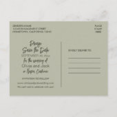 Modern Boho Minimalist Sage Green Save the Date Briefkaart (Achterkant)
