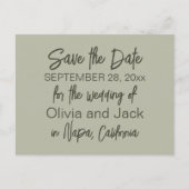 Modern Boho Minimalist Sage Green Save the Date Briefkaart (Voorkant)
