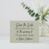 Modern Boho Minimalist Sage Green Save the Date Briefkaart (Staand voorkant)